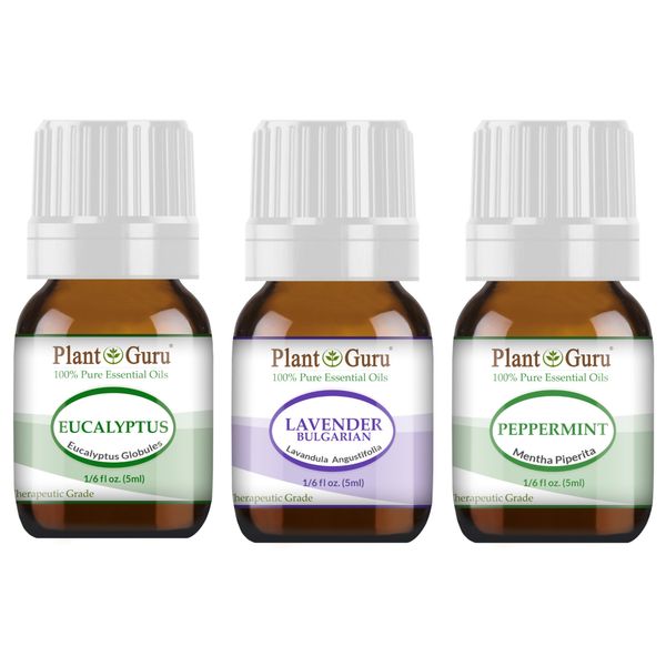 Essential Oil Set 3 - 5 ml. 100% Pure Natural Lavender Peppermint Eucalyptus