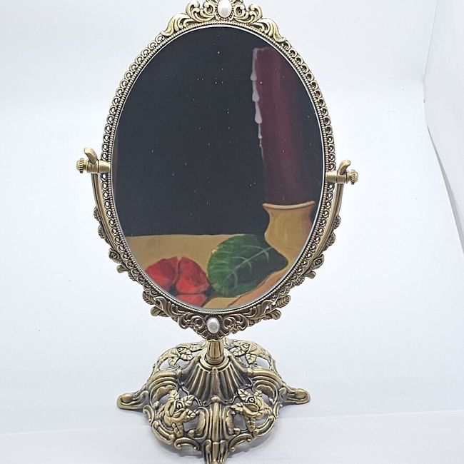 11.4" Vintage Antique Makeup Mirror Oval  Swivel Double Sided Made in Korea!