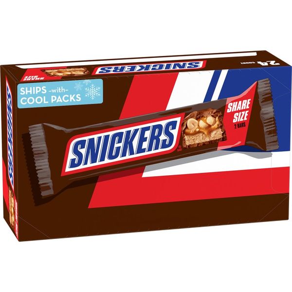 SNICKERS Candy Milk Chocolate Bars, Share Size Bulk Pack, 3.29 oz Bar (Pack of 24)
