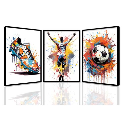TBKHUDBI Graffiti Soccer Canvas Wall Art Sports Colorful Posters Prints Set of 3 Teen Boy Room Decor Football Sneaker Gaming Painting Picture for Kids Playroom Bedroom Bathroom 12"x16" Unframed