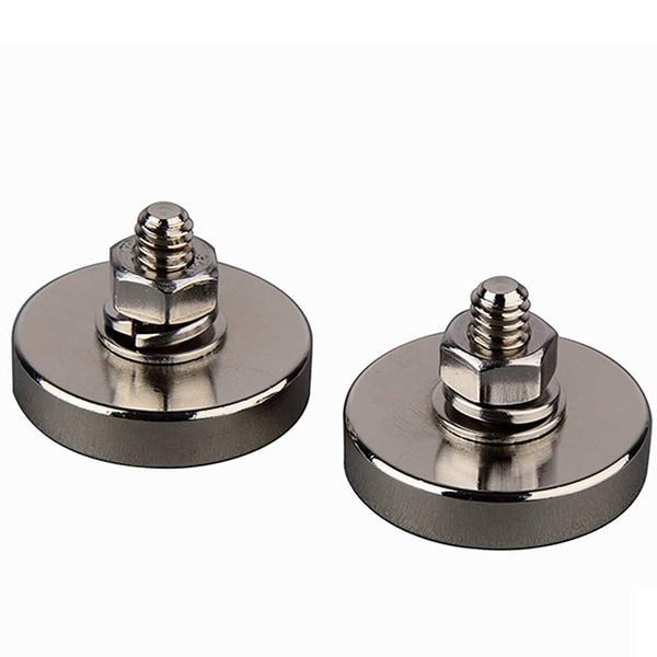 MUTUACTOR 2Pack Super Powerful Neodymium Cup Magnet with 1/4''-20 Male Threaded Stud, 100lb Vertical Pull-Force Non-Shattering Magnet Base with Nut and Washer for Lighting, Camera and Other Brackets.