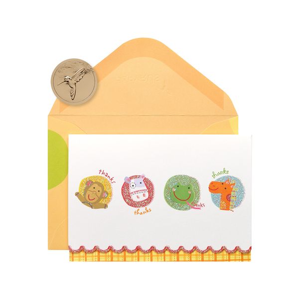 Papyrus Thank You Cards with Envelopes, Animals with Glitter (14-Count)