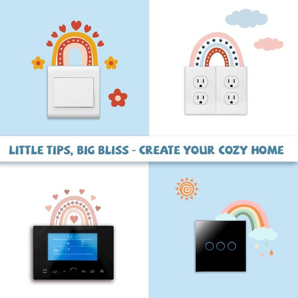 Peacoblue Light Switch Plate Stickers Labels Decals 6Pcs 17.78cm x 17.78cm Boho and Rainbow for Home House Decorative, Funny Peel and Stick Light Wall Outlet Stickers for Switch Decoration