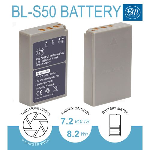 BM Premium 2 BLS-5, BLS-50, PS-BLS5 Batteries and Charger for Olympus OM-5, O-M5 II, OM-D E-M5 III, E-M10, E-M10 III, E-M10 IV, E-PL6, E-PL7, E-PL8, E-PL9, E-PL10, Stylus 1 Cameras