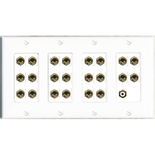 RiteAV 11.1 Surround Sound Speaker 22 Banana Port Wall Plate w/RCA Female Connector - 4 Gang [White]