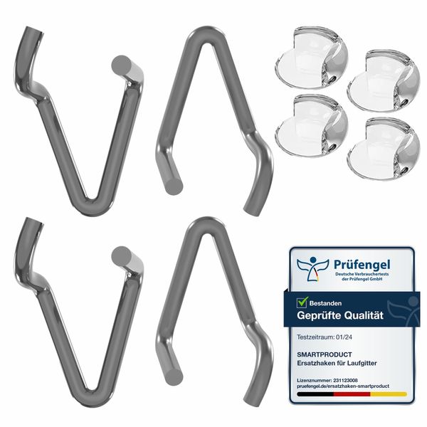 SmartProduct Replacement Hooks Galvanised for Playpens, Pack of 4, Compatible with Geuther Playpen, Height Adjuster, Floor Support Hooks and 4 x Transparent Corner Protectors, PVC Furniture