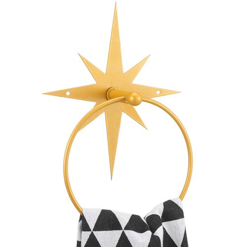 Reallnaive Mid Century Towel Ring Holder for Bathroom Modern Gold Atomic Starburst Hand Towel Holder Starburst Mid Century Bathroom Accessories Retro Decor