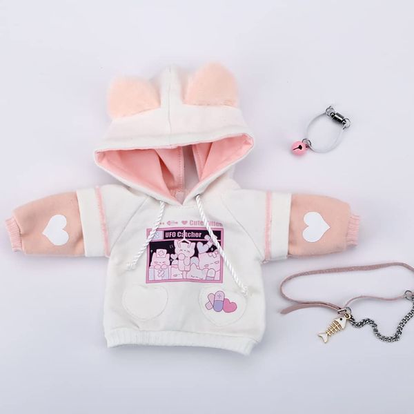 New 1/6, 1/4,1/3 BJD Doll Clothes Cute Cat Sweater Hoodie Jacket for Big 1/6, Yosd, 30cm/45cm/60cm Dolls Clothing BJD SD Doll Accessories (White-Pink,1/3)