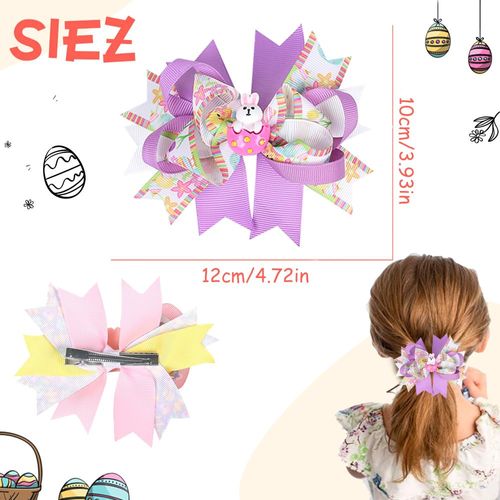 Easter Day Hair Bow Clips Bunny Grosgrain Ribbon Alligator Clip Yellow Purple Hair Barrette Hairpin Set with Bunny Rabbit Chick Easter Egg Hair Accessories Toddler Bow Clips Easter Gift Decoration