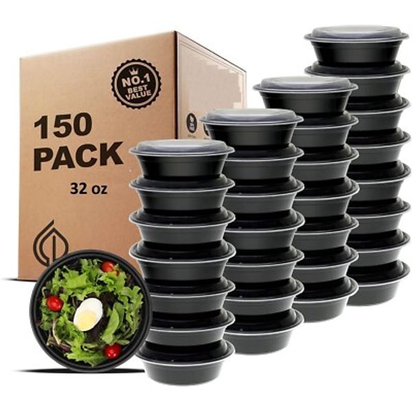 150 Sets Meal Prep Containers with Lids Disposable Take Out Food Container 32 OZ