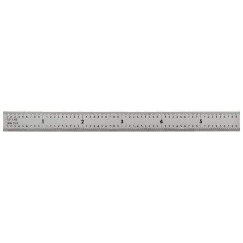 Mitutoyo 182-206, Steel Rule, 6"/150mm, (1/50", 1/100", 1mm, 1/2mm), 1/64" Thick X 1/2" Wide, Satin Chrome Finish Tempered Stainless Steel