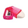 12 x Soft Grip Pencil Sharpener 2-in-1 Sliding Mechanism Sharpner & Eraser- Assorted Colours