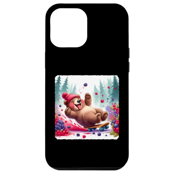 Hülle für iPhone 15 Pro Max Bear Skateboarding Through Berry Patch Skateboard Joyful