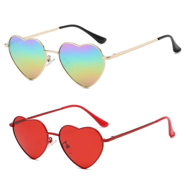 masanoya 2 Pack Heart Sunglasses for Women Love Shaped Metal Frame Lens Cute Sunglasses Vintage Fashoin Sun Glasses Party Festival Sunglasses UV400 Protective Eyewear Outdoor (Colourful&Red)