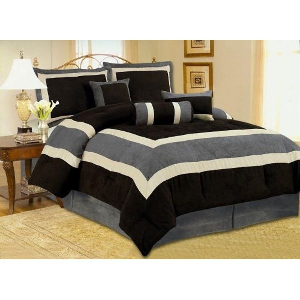 OctoRose Micro Suede Comforter Set (King 101x86, Black)