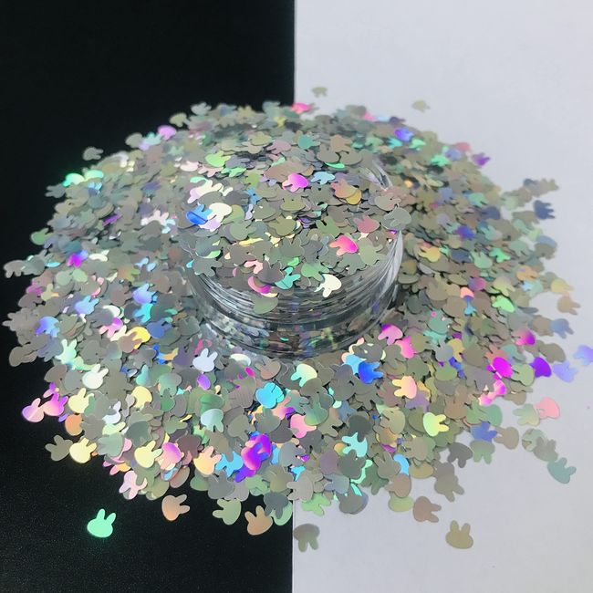 PrettyG 10 Grams/Pack - Sliver Rabbits Holographi Sequins Glitter - Festival Rave Beauty Makeup Face Body Nail Art Decoration LB100