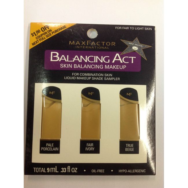 Max Factor Balancing Act Liquid Makeup Shade Sampler FOR FAIR TO LIGHT SKIN.