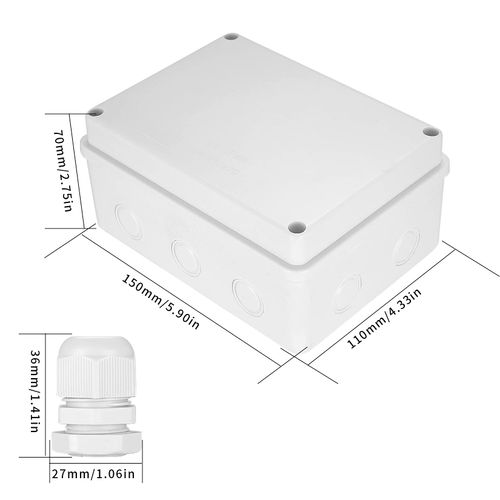 IP65 Waterproof Junction Box, Outdoor Electrical Enclosure Box, Dustproof Electrical Project Boxes, ABS Weatherproof Cable Connectors Box for Control Electrical Junction Box - 150*110*70mm