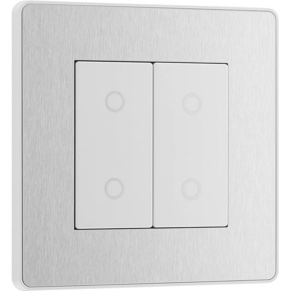 BG Electrical Evolve Double Touch Dimmer Switch, 2 Way Master, 200 W, Brushed Steel