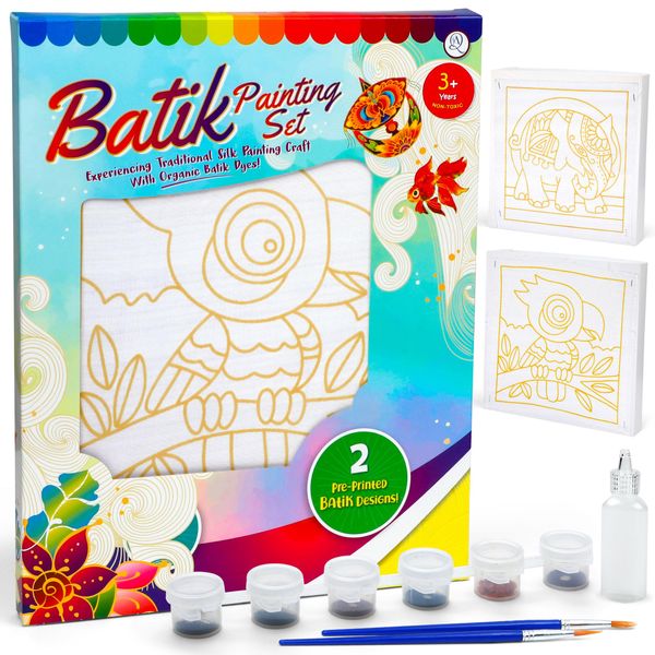 Malaysian Batik Organic Colors Painting 2-in-1 Kit (Parrot, Elephant) - Art Craft Painting Activity Kit Set for Adults and Kids