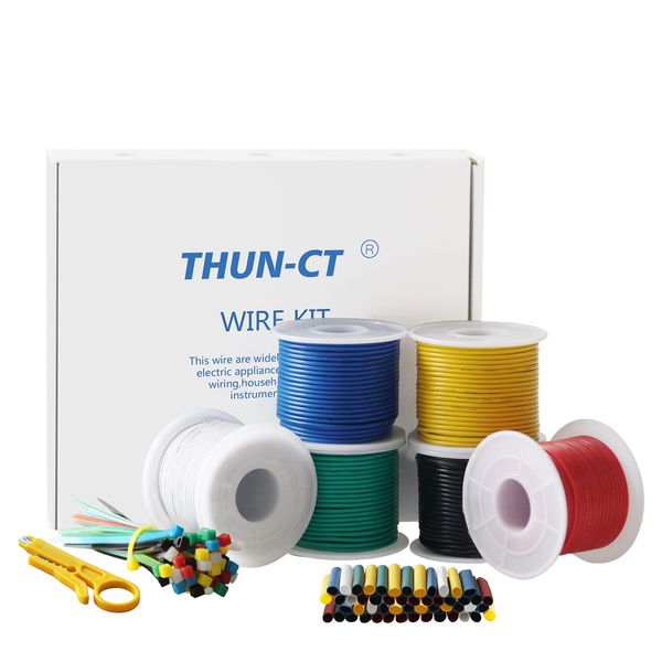 THUN-CT 1.3mm²16 AWG Electronic Wire Kit 150Ft In Total (6 Colors 7.5M/25Ft Each), Tinned Copper Wire Insulated Wires- 16 Gauge Stranded Hook Up Wires Kit For DIY