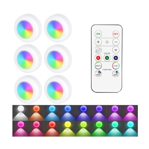 KHGUZ 6PCS Wireless Car Interior Led Lights with Remote Control, 16 Colors Vehicle Puck Lamps, Rechargeable Ambient Inside Night Lighting Kit Decoration, Universal Automotive Accessories