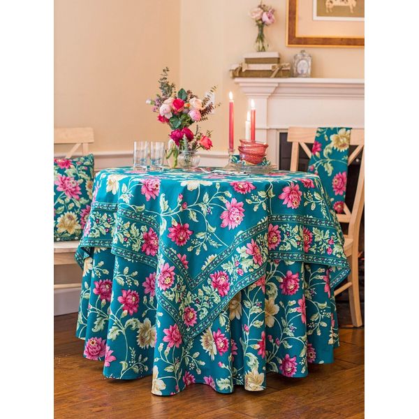 APRIL CORNELL LINENS~ROSEHIP TABLE SETTING~TABLECLOTH 88"~TOPPER 54"~NAPKINS~NWT