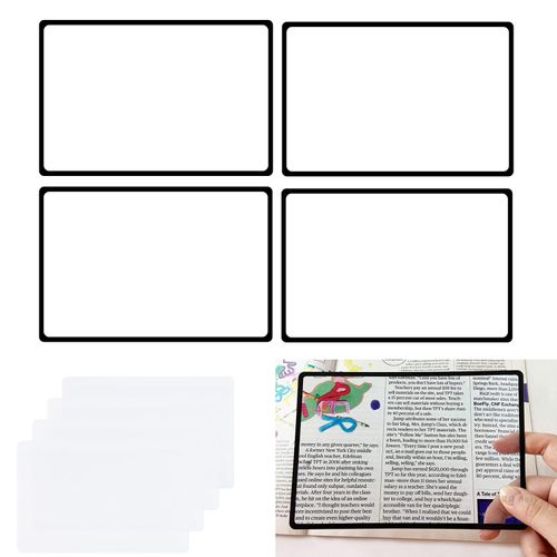 YOVOY 4 Card Magnifier, Page Magnifying Sheet, 3x Magnifying Glass, Card Magnifier, Ultra Thin, Page Magnifying Lens, Easy to View, Lightweight, Reading Magnifier (7.1 x 4.7 inches (18 x 12 cm)