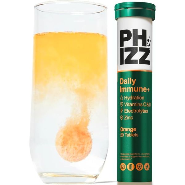 Phizz Daily Immune+ Orange Hydration, Immunity, Electrolytes & Vitamins Effervescent Electrolyte Tablets - 20 Tablets