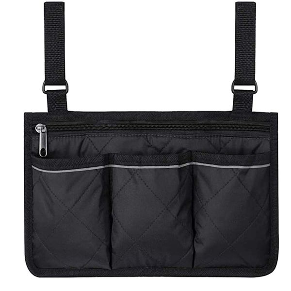 Secure Storage Bag for Wheelchairs, Elderly Secure Mobility Aid Wheelchair Accessories Storage Pouch, for Wheelchairs, Baby Carriages (Black)