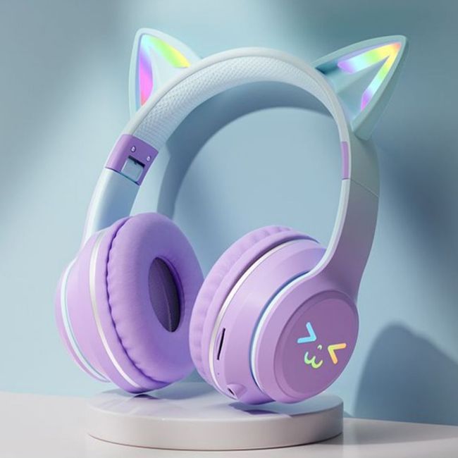 Gaming Headset for Kids Cat Ear Headphones PURPLE