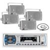 Pyle Bluetooth Marine Receiver, 4x 3.5" 200W Silver Speakers, Antenna
