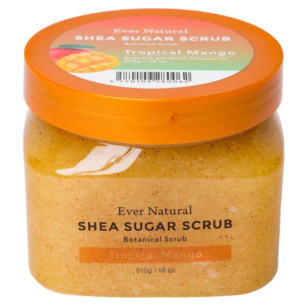 Ever Natural Shea Sugar Body Scrub, Body Smoother, Body Care, Massage, Butt, Elbow, Knee, Blackhead Care, Exfoliating Care, Natural Ingredients (Topical Mango)