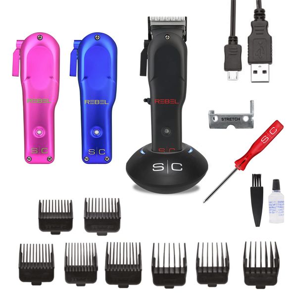 Professional Hair Clippers for Men Stylecraft Rebel by Gamma Più, Hair Trimmer with Rotary Motor, Adjustable Blade Zero Gap, 120 Minutes Cordless Running Time, 8 Combs, 3 Covers, Blade Taper Bracket