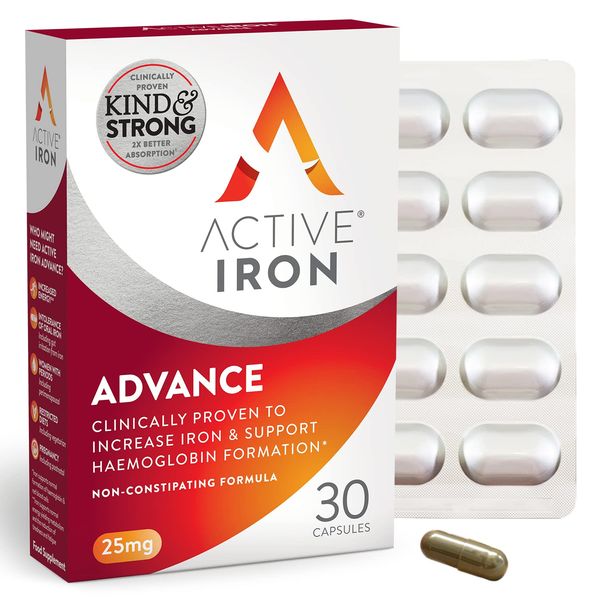 Active Iron Advance 25mg Iron Supplement | Non- Constipating | Clinically Proven to Increase Iron Levels | 2X Better Absorption | 30 Daily Capsules