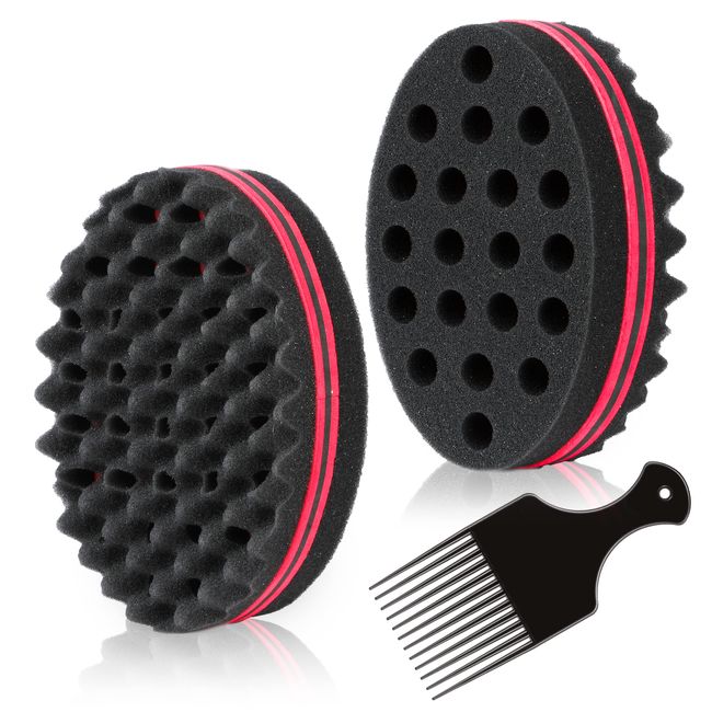 BIGEDDIE Big Holes Sponge for Hair, Twist Sponge, Magic Sponge Brush, Afro Hair Sponge for Curls with 6.29 Inch Free Hair Pick Comb (2 PACK)