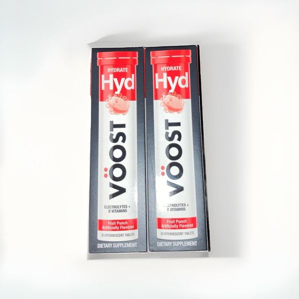 2 PACK Voost Hydrate, Electrolytes + B Vitamins, FRUIT PUNCH  20 Tablets 07/25