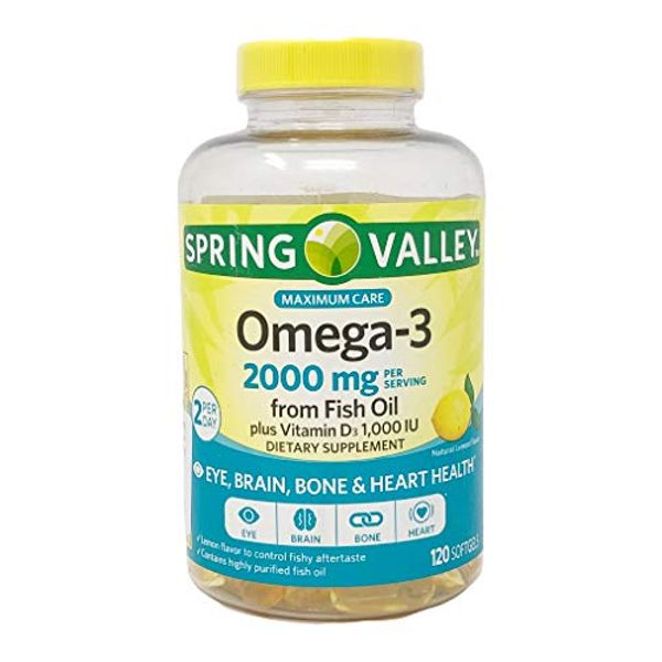 Spring Valley Omega 3 Fish Oil Maximum Care 2000mg Lemon 120 Softgels