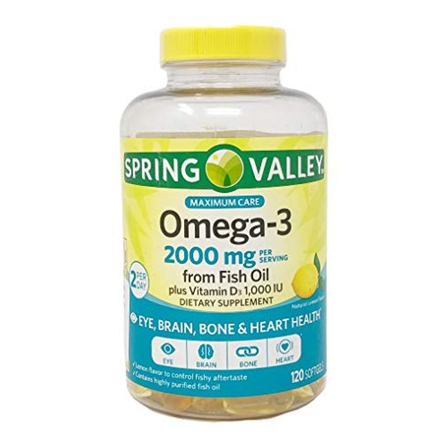 Spring Valley Omega 3 Fish Oil Maximum Care 2000mg Lemon 120 Softgels