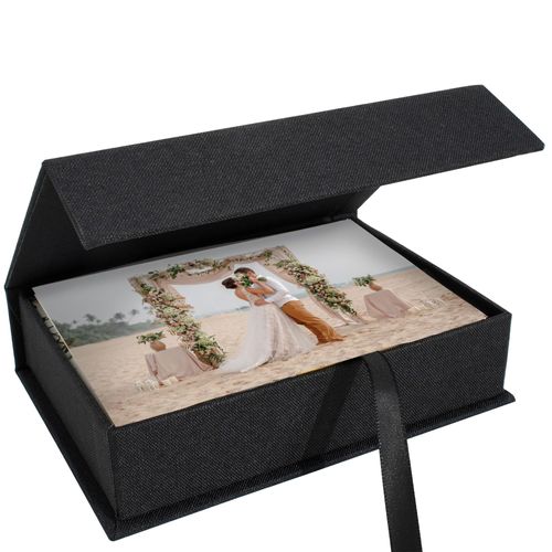 Hiwhy Photo Storage Box 4x6, Linen Photo Box, Memory Box Perfect to Store Your Photo, Pictures, Certificates, Scrapbooking Supplies, Keepsakes and Jewelry Black