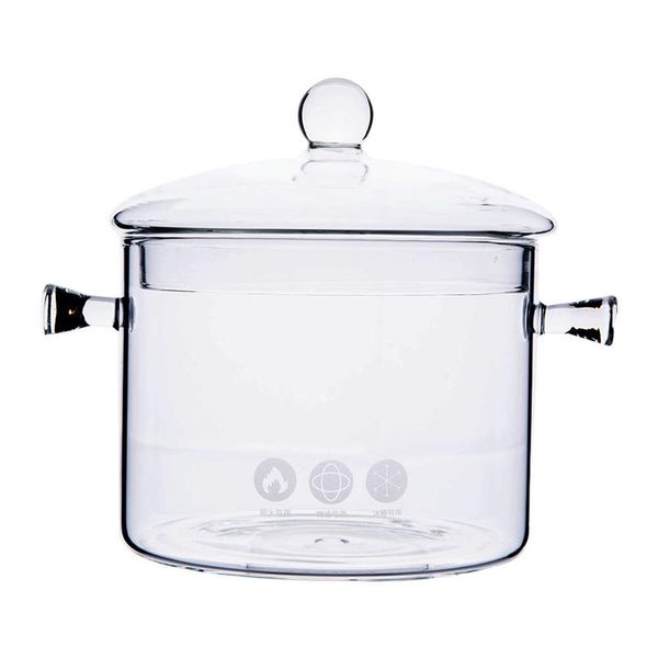 1.5L High Borosilicate Heat-Resistant Glass Clear Pasta Instant Noodle Pot Pan Stew Cooker Baby Food Milk Sauce Hot Pot with Lid Mini Size Cookware