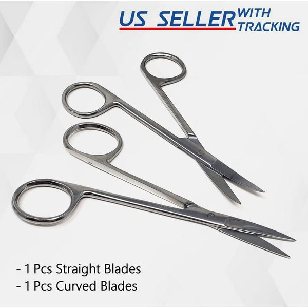 CURVED + STRAIGHT SMALL SCISSORS MULTIPURPOSE USE FOR MUSTACHE, THREAD, EYEBROWS