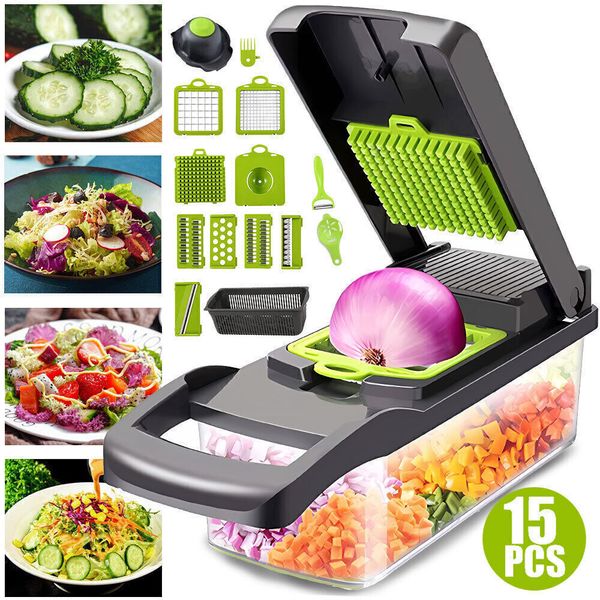 15 In 1 Fruit Vegetable Slicer Cutter Food Onion Veggie Dicer Chopper Kitchen US