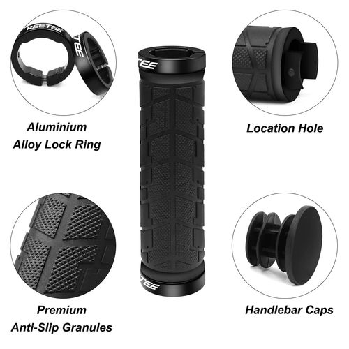 REETEE Bicycle Grips Non-Slip Bicycle Handlebar Grips Ergonomic MTB Grips, Two Ends Aluminium Lock Bicycle Grips Handlebar Grips for 22.2 mm Bicycle/Mountain Bike/Scooter/MTB (Black)
