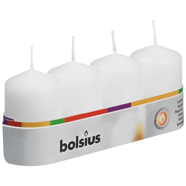 Bolsius pack 4 Pillar Candles Small , "White 40 mm Width"