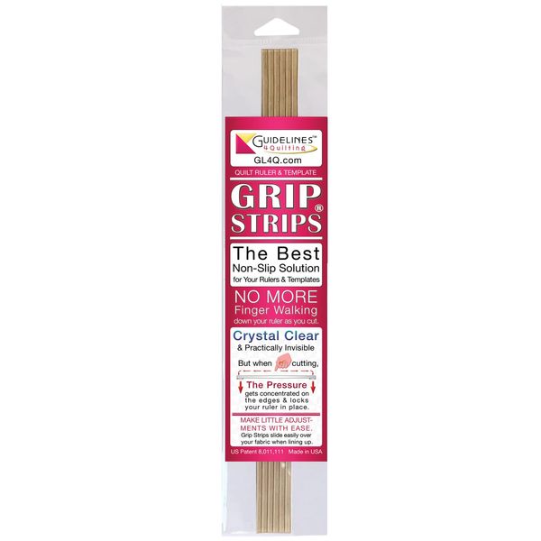 Guidelines4quilting Grip Strips to Slip-Proof Quilt Rulers & Templates, 11 7/8” Crystal Clear, Peel & Stick Strips, 6/Pkg