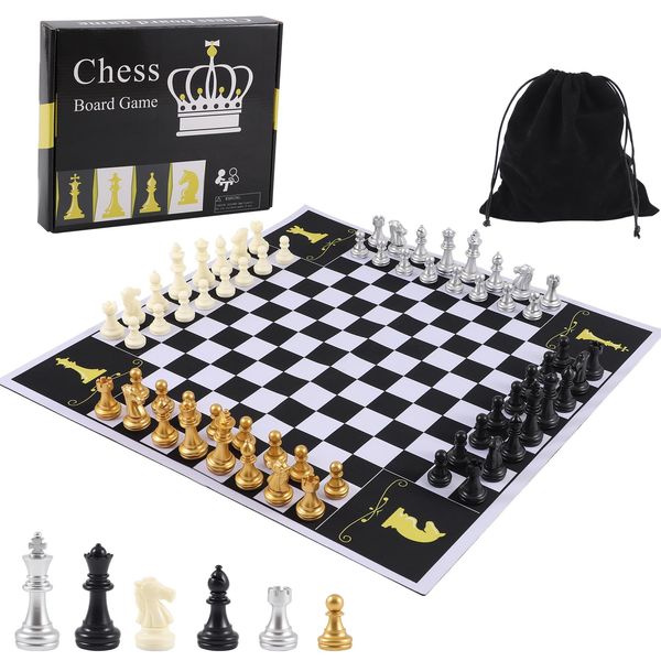 Jyquorp 4 Four Players Chess Board Game Four Person Chess Set Game Unique Team Chess Set Mouse Pad Material with 4 Sets of Chess Pieces (64 Pieces) 2-4 Person Adult Game Portable Game Set