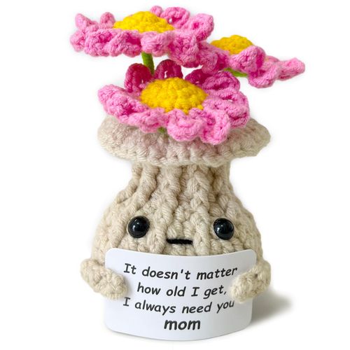 RFUYIR Gifts for Mom Positive Crochet Daisy with Message Card - I Always Need You - Handmade Knitted Plant Decor, Inspirational Gift for Women, Christmas Thanksgiving Birthday Presents for Mom