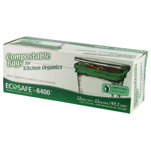 EcoSafe 13-Gallon Compostable Compostable Bags, 12 Count0.80 mil Thick