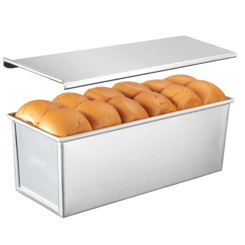CURTA Large Bread Pan with Lid Rectangular 2.2 lb. Dough Capacity Pullman Loaf Pan for Homemade Sourdough Bread Commercial Grade Nonstick Baking Pan Silver 1 set